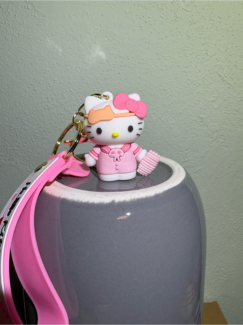 Hello Kitty Pink Silicone Charm Keychain with Gold Ring